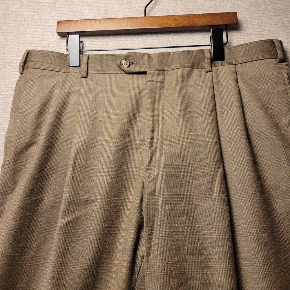 Jos. A. Bank Dress Pants Mens 38x29 Brown Glen Plaid Pleated Cuffed Trousers